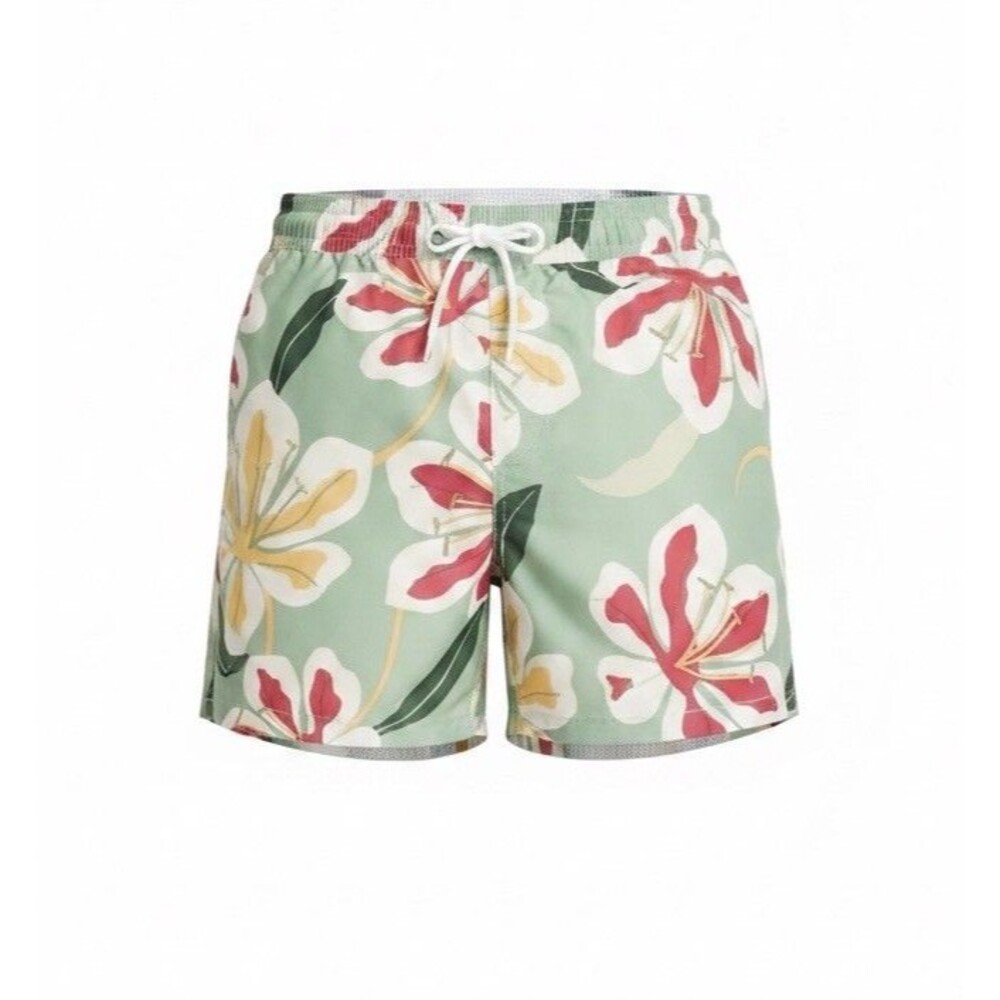 NWT Original Use Men's Floral Swim Trunks Size Medium Green Red Orchid 5" Inseam